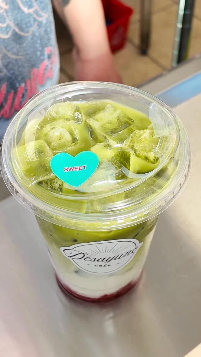 Iced strawberry matcha layered drink